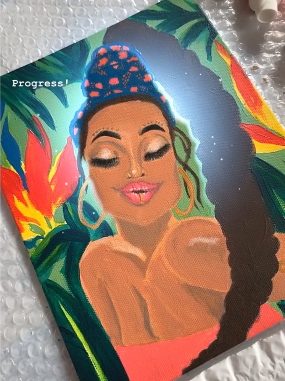 Colorful Tropical Portrait Painting - Woman with Headwrap